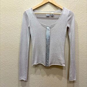 A/X Armani Exchange Silver Light Weight Knit Sweater W/ Metal Detail XS